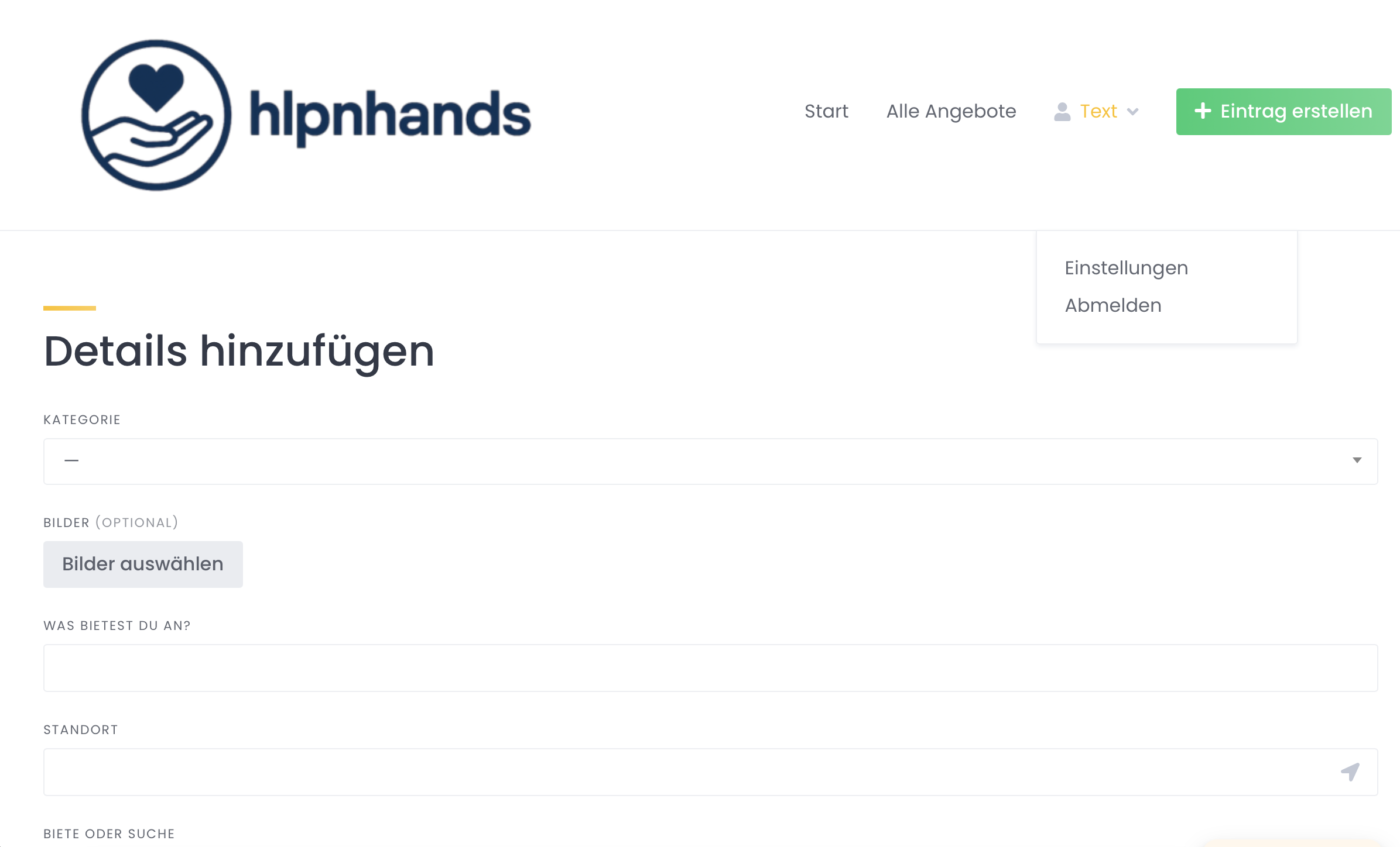 Eintrag erstellen auf hlpnhands