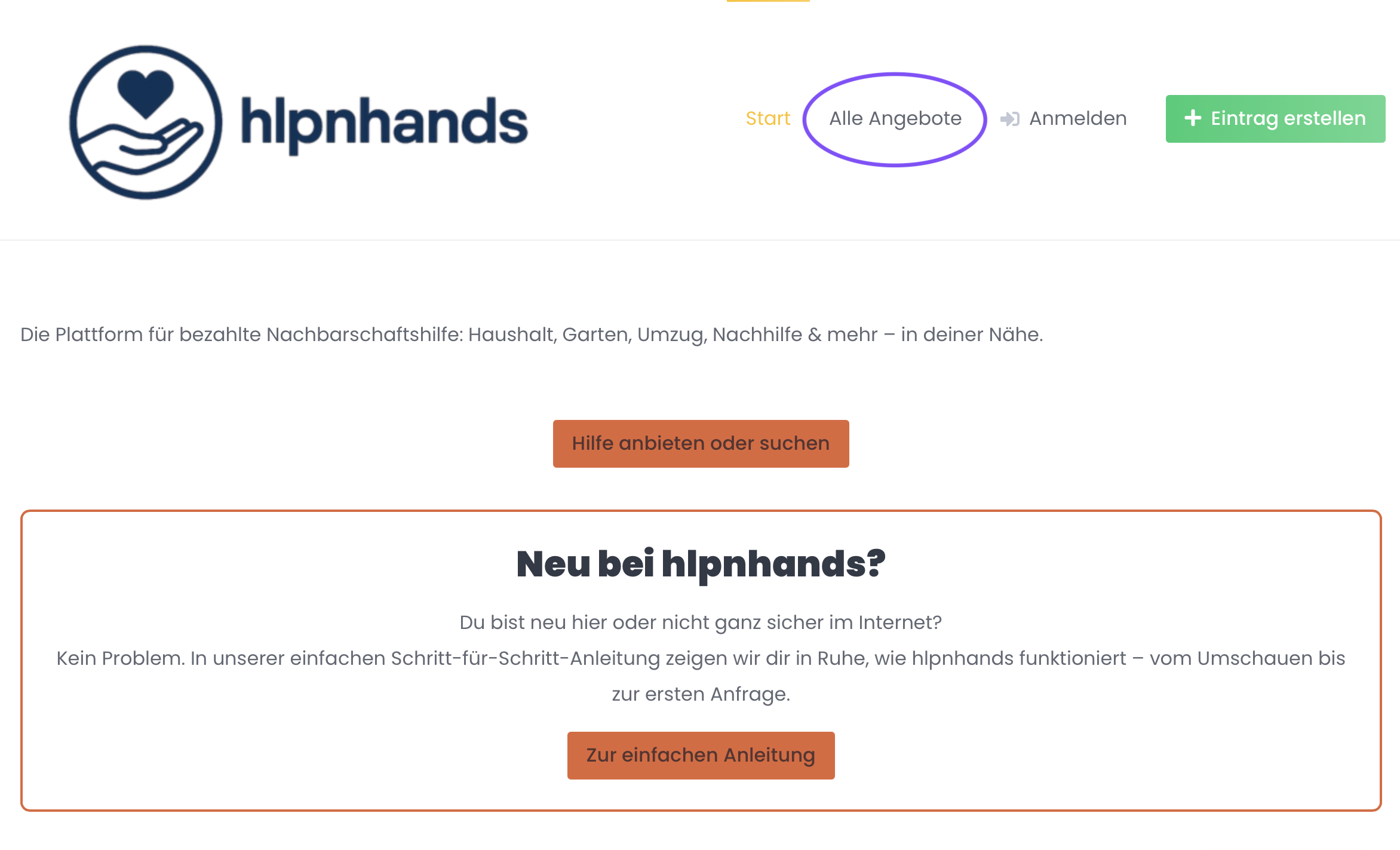 Schritt 1: Alle Angebote ansehen auf hlpnhands