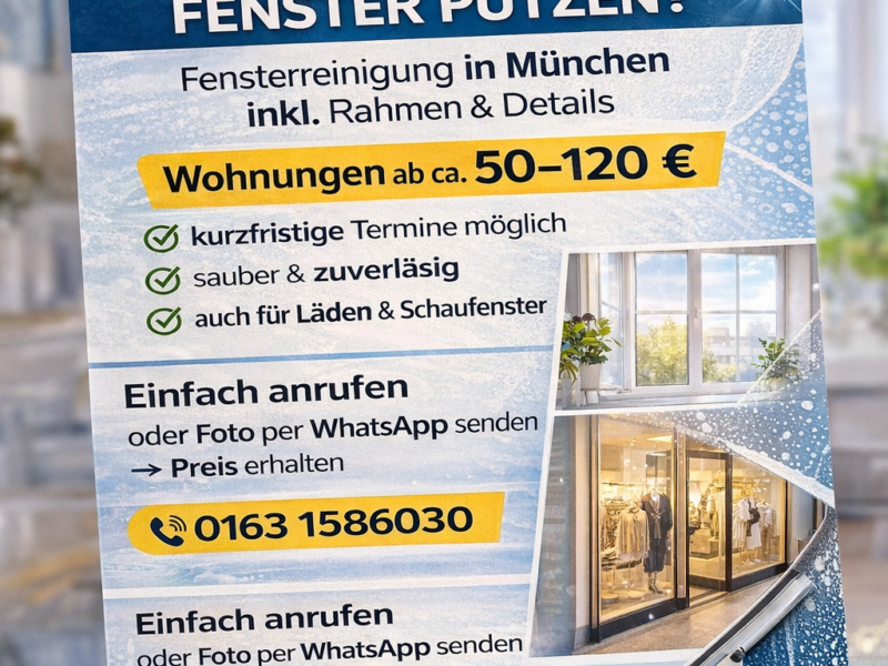 Glas-/ Fensterreinigung in München zum Sonderpreis für Neukunden